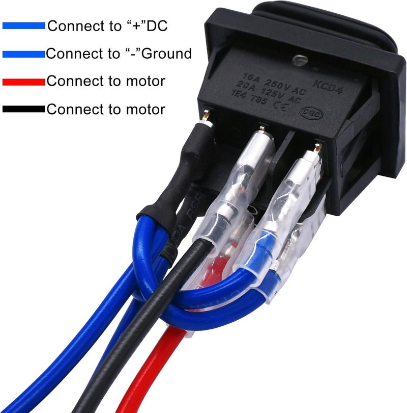 TWTADE Waterproof Polarity Reverse Switch Latching DC 12V 10A Motor Control 6 Pin 3 Position ON-Off-ON AC 110V-220V Boat Rocker Toggle Switch with Wire KCD4-203-JT - Image 4
