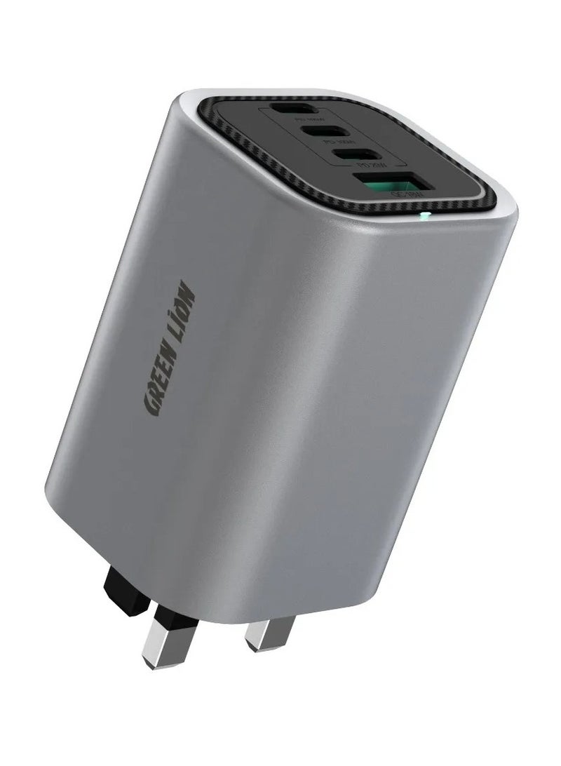 GREEN LION Premium Series UK Plug Wall Charger - 4 Port, PD 100W, C to C Cable / Foldable Plug / GaNStorm Technology - Grey - Image 1