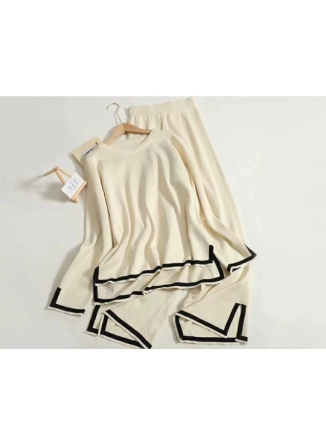 Women Asymmetrical Soft Pullover 2 Piece Set High Waist Wide Leg Pants Casual