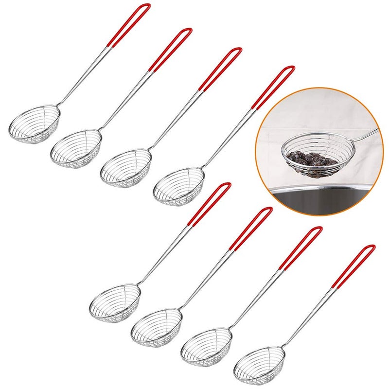 Heqishun 8 Pieces Stainless Steel Spider Strainer Spoon Small Wire Skimmer Colander with Handle for Hot Pot, Tortellini and Meatball  - Image 1
