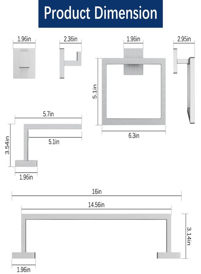 Gypie Brushed Nickel Towel Bar Set Wall Mounted, Bathroom Accessory Set 5-Pieces Bathroom Hardware Set 16In - Image 3