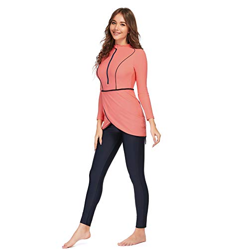 YONGSEN 2024 Women Modest Muslim Swimwear Patchwork Hijab Sport Long Sleeves Swimsuit 3pcs Islamic Burkinis Wear Bathing Suit (Large,Pink) - Image 3