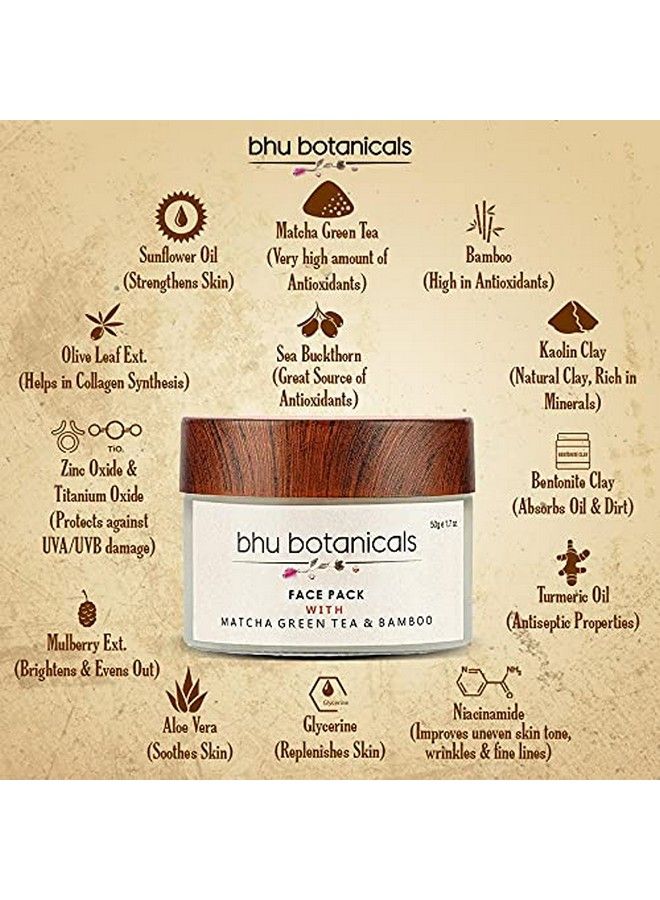 bhu botanicals عبوة وجه لتفتيح البشرة شاي ماتشا الأخضر وخيزران 50 جرام - Image 5