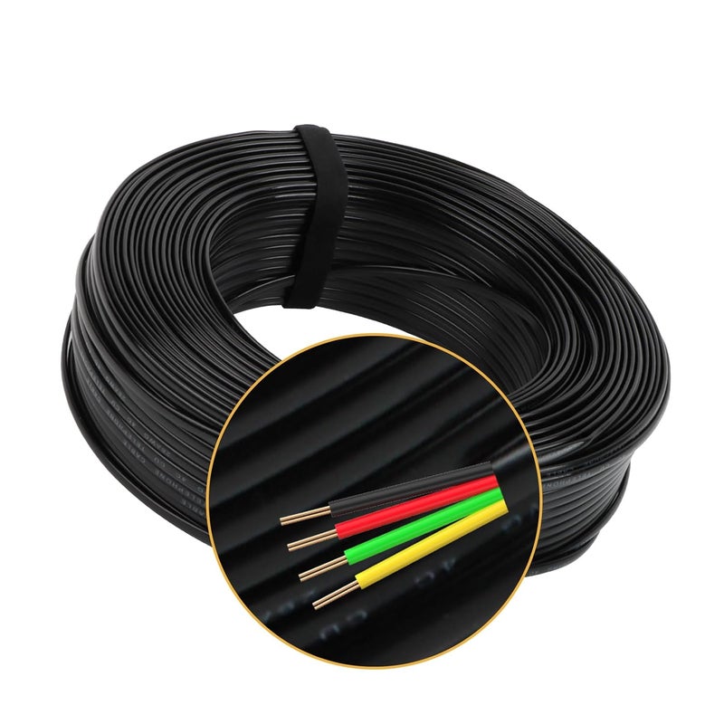 Uvital كابل هاتف أرضي ، سلك تمديد هاتف أسود مسطح بطول 300 قدم، 4x1/0.4mm 26 AWG، سلك خط هاتف نحاسي صلب رباعي النواة، أسلاك هاتف متوافقة مع مقابس RJ11 (100 متر) - Image 4