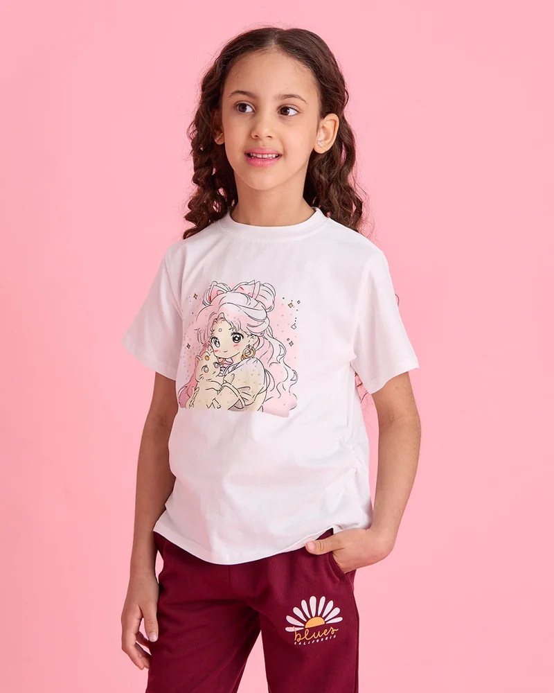 Redtag Girls White Printed T-Shirt