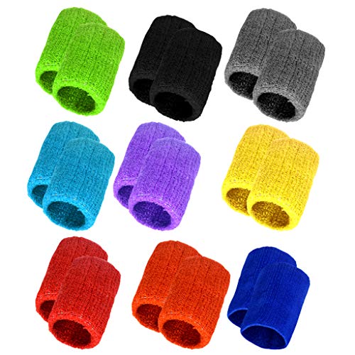 obmwang 18 Pieces Wrist Sweatbands Sports Wristbands Colorful Cotton Sweat Band for Men, Women and Teens, Suitable for Gym, Yoga, Football, and Other Sports - Image 1