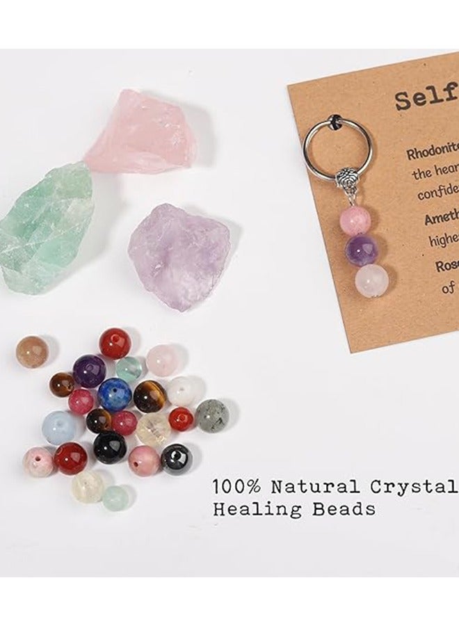 Crystal Stone Keychain with Massage Card,Stainless Steel Key Rings for Jewelry Making,Natural Healing Keychain - Image 3