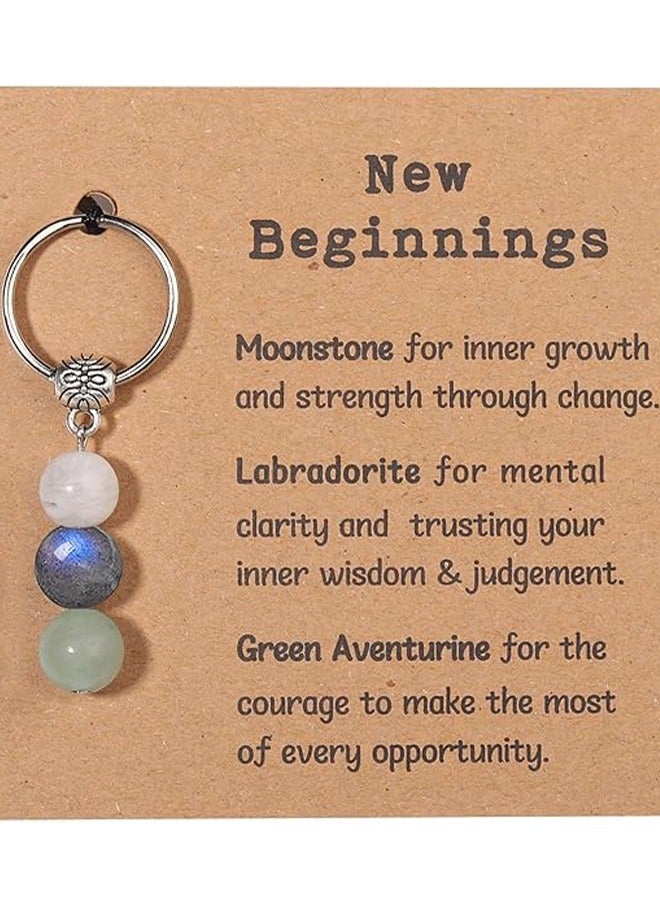 Crystal Stone Keychain with Massage Card,Stainless Steel Key Rings for Jewelry Making,Natural Healing Keychain - Image 1