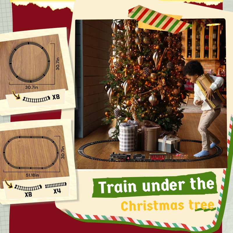 Hot Bee Train Set - Alloy Train Toys for Boys w/Glowing Carriage & Silent, Toy Train w/Smokes, Lights & Sound, Christmas Tree Train w/Steam Locomotive, Model Trains for 3 4 5 6 7 8+ Years Old Kids - Image 4