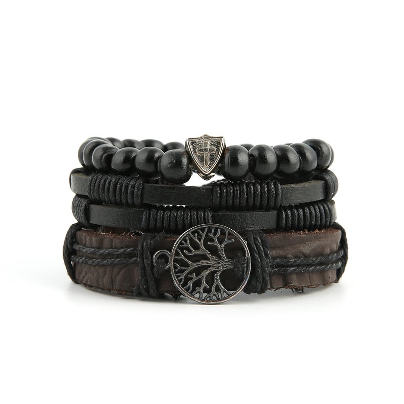 HZMAN Genuine Leather Tree of life Bracelets Men Women, Tiger Eye Natural Stone Lava Rock Beads Ethnic Tribal Elastic Bracelets Wristbands (2Pcs) - Image 4