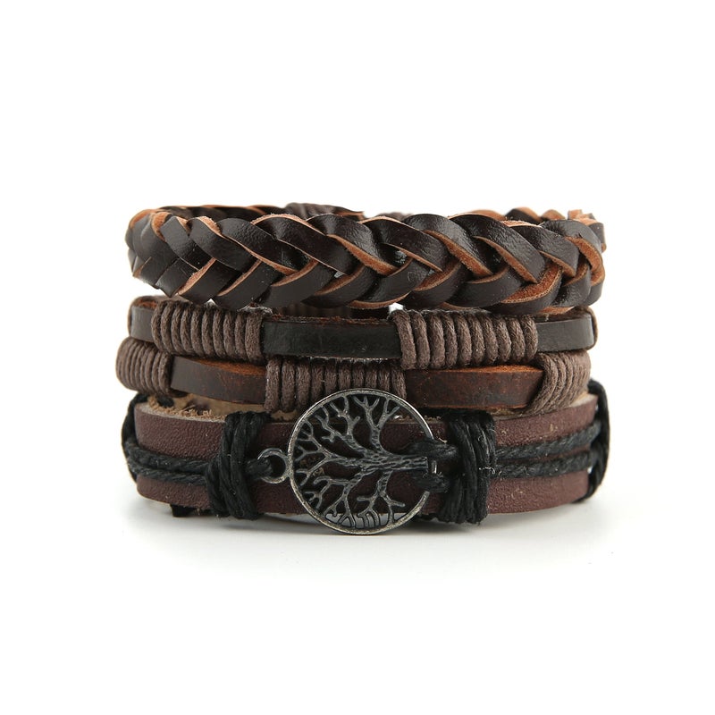 HZMAN Genuine Leather Tree of life Bracelets Men Women, Tiger Eye Natural Stone Lava Rock Beads Ethnic Tribal Elastic Bracelets Wristbands (2Pcs) - Image 5