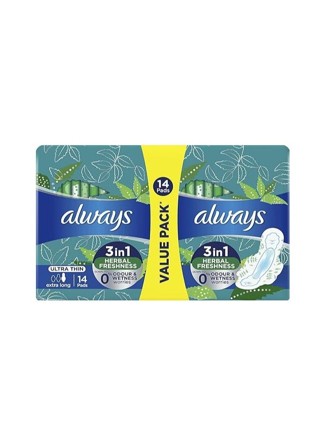 Always - Always Ultra Thin 3*1 Herbal Freshness Extra Long Sanitary Pads - 14 Pieces - Image 1