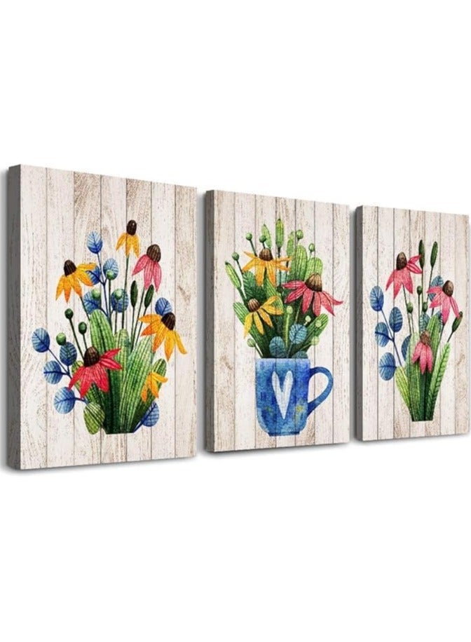 مؤسسة فكرة اليوم مجموعة من 3 قطع من لوحات الحائط الفنية المصنوعة من القماش بإطار خشبي عتيق من Today Idea، مناسبة للمطبخ وغرفة المعيشة وغرفة الحمام وديكور المكتب، مقاس 16 × 24 بوصة - Image 1