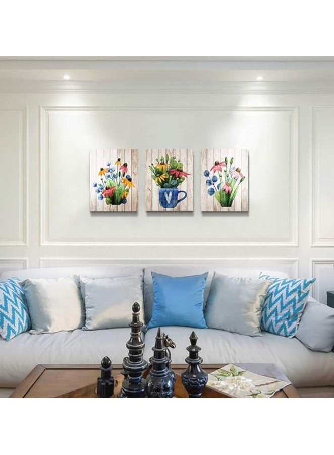 مؤسسة فكرة اليوم مجموعة من 3 قطع من لوحات الحائط الفنية المصنوعة من القماش بإطار خشبي عتيق من Today Idea، مناسبة للمطبخ وغرفة المعيشة وغرفة الحمام وديكور المكتب، مقاس 16 × 24 بوصة - Image 2