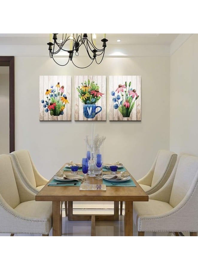 مؤسسة فكرة اليوم مجموعة من 3 قطع من لوحات الحائط الفنية المصنوعة من القماش بإطار خشبي عتيق من Today Idea، مناسبة للمطبخ وغرفة المعيشة وغرفة الحمام وديكور المكتب، مقاس 16 × 24 بوصة - Image 3