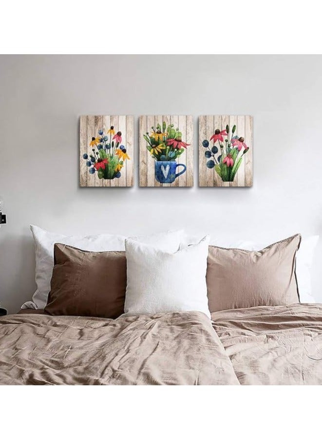 مؤسسة فكرة اليوم مجموعة من 3 قطع من لوحات الحائط الفنية المصنوعة من القماش بإطار خشبي عتيق من Today Idea، مناسبة للمطبخ وغرفة المعيشة وغرفة الحمام وديكور المكتب، مقاس 16 × 24 بوصة - Image 4