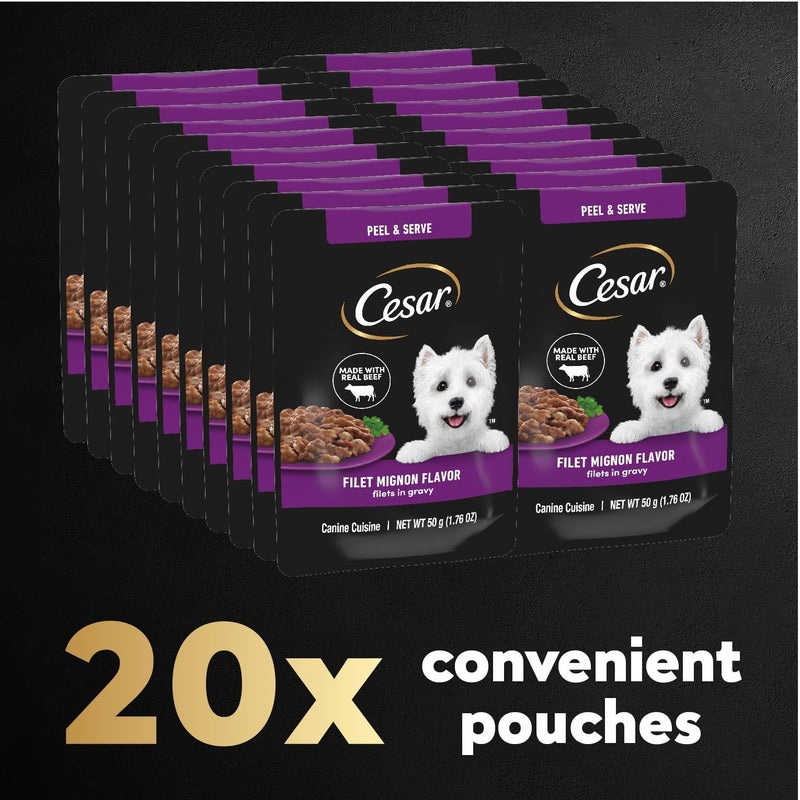 Cesar Filets in Gravy Wet Dog Food Filet Mignon Flavor, 1.76 oz. Mini-Pouch, 20 Pack - Image 2