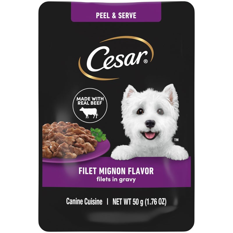 Cesar Filets in Gravy Wet Dog Food Filet Mignon Flavor, 1.76 oz. Mini-Pouch, 20 Pack - Image 1