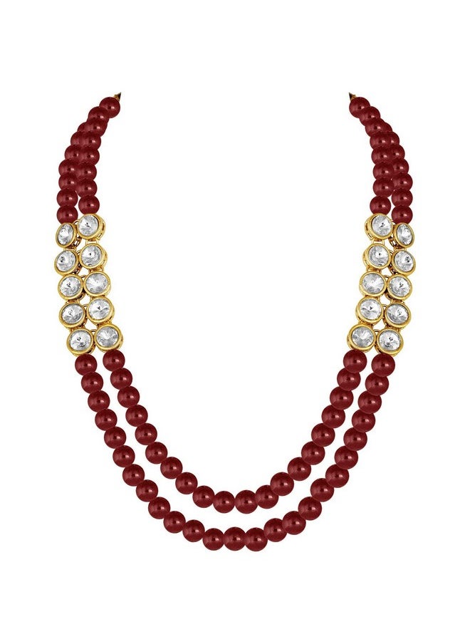 I Jewels I Jewels 18K Gold Plated Traditional Stunning White Stone Studded Layered Pearl Necklace Jewellery Set with Earrings For Women and Girls (IJ365M)  - Image 5