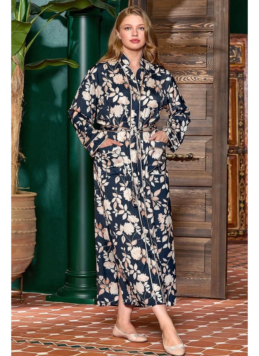 Cossy By Aqua 25198 Women's Long Sleeve Floral Pattern Stand Collar Long Dress-Floral