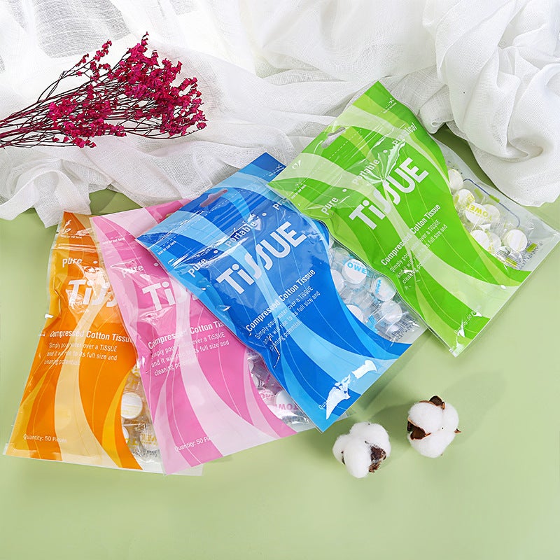 Portable Compressed Towels for Face Cleansing 50 English bags (one bag price) 