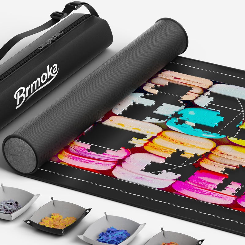Brmoka Jigsaw Puzzle Mat Roll Up Puzzles Saver Pad 55 x 36 Portable Puzzle Board Keeper Up to 3000 Pieces NonSlip Rubber Bottom and Smooth Top with 4 Puzzle Sorting Trays Travel Storage Bag Gift Box - Image 3