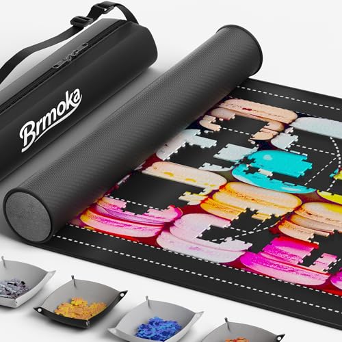 Brmoka Jigsaw Puzzle Mat Roll Up Puzzles Saver Pad 55 x 36 Portable Puzzle Board Keeper Up to 3000 Pieces NonSlip Rubber Bottom and Smooth Top with 4 Puzzle Sorting Trays Travel Storage Bag Gift Box - Image 1