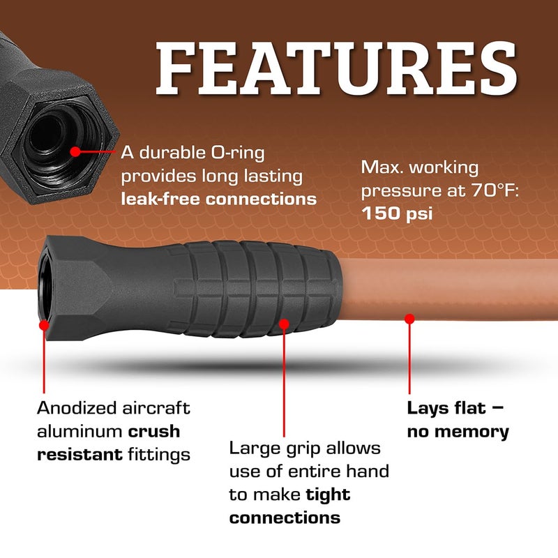 Flexzilla Colors SwivelGrip Garden Hose 5/8 in. x 25 ft., Lightweight All-Weather Water Hose, Durable and Flexible, Leak-Free Connections, Red Clay - Image 4
