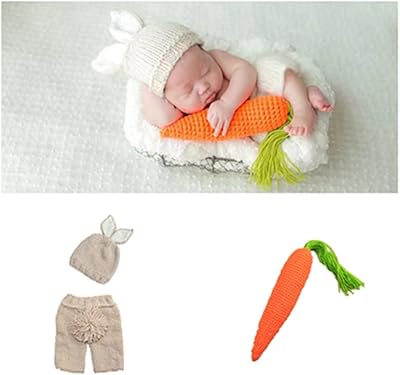BxuanW BxuanW Newborn Easter Outfit Boy Photography Props Baby Bunny Handmade Crochet Rabbit Set Knit Hat Diaper Carrot Set - Image 1