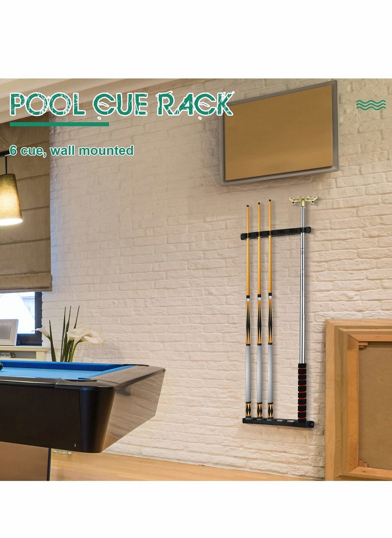 Y&D Pool Cue Rack, Wall Mounted Stick Holder with EVA Clip, Plastic Billiard Accessories for Game Room Clubs Players(Black, 6 Cues)  - Image 3