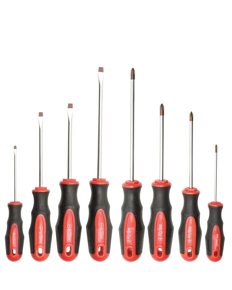 ROTATION 8Piece Magnetic Screwdrivers Set with red tip 4 Phillips and 4 Slotted Tips Professional Cushion Grip Screwdriver Set with High Torque - Image 2