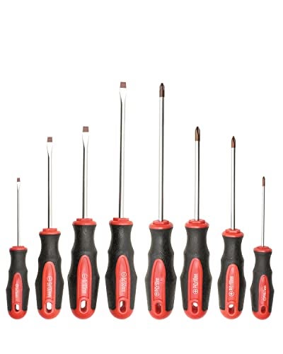 ROTATION 8Piece Magnetic Screwdrivers Set with red tip 4 Phillips and 4 Slotted Tips Professional Cushion Grip Screwdriver Set with High Torque - Image 1