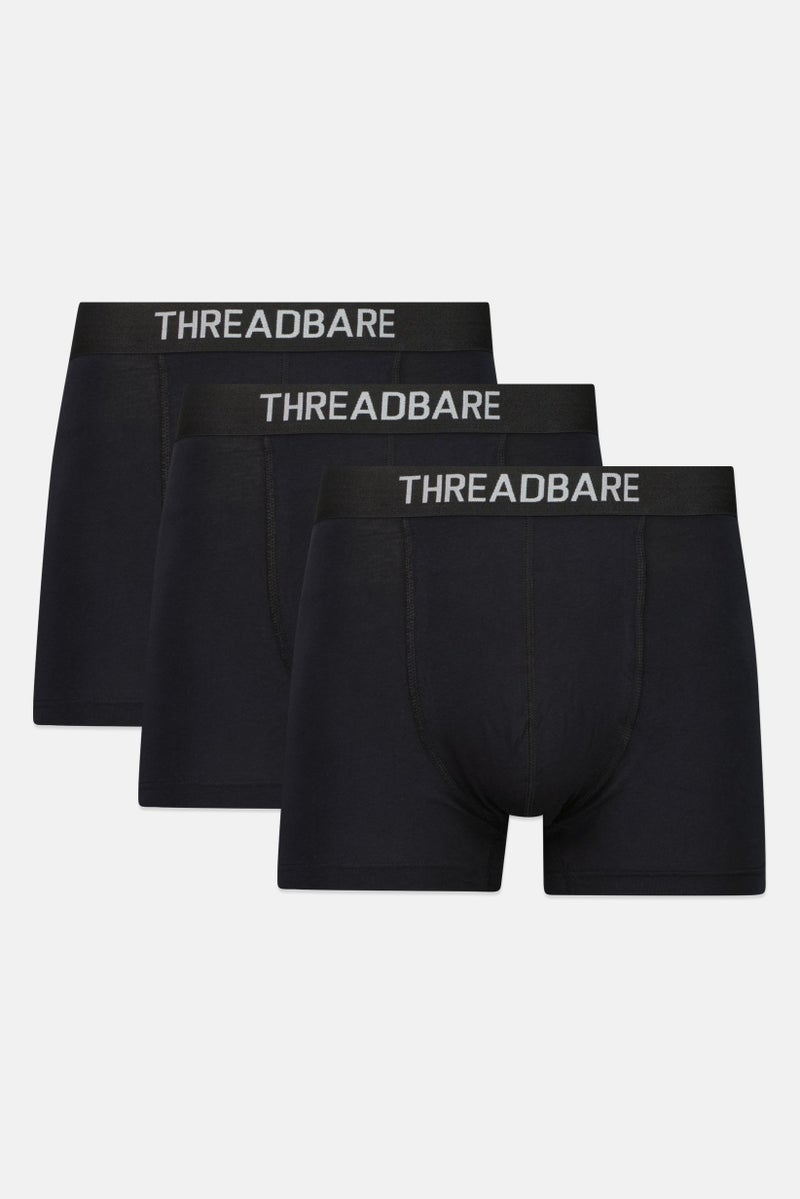 Threadbare Men 3 Pcs Brand Logo Boxer Briefs, Black - Image 1