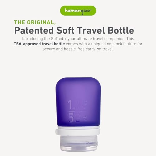 humangear GoToob+ (Small) | Refillable Silicone Travel Bottle | Locking Lid | Food-Safe Material | Purple, Small (1.7 fl.oz; 53ml) - Image 2