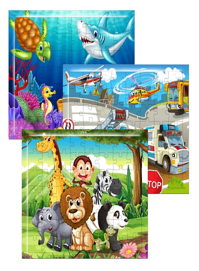 Fiddlys 54 Pcs Wood Jigsaw Puzzles for Kids & Children Age 6+ Double Layered Wooden Puzzles with Bright Front & Back Print Puzzle for Kids-Educational Toy (Pack of 3) - Image 1
