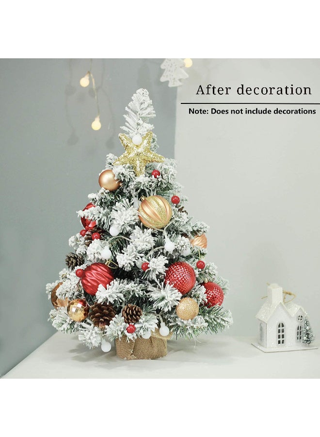 AUTOYSUR Artificial Mini Christmas Tree,20 Inch Snow Flocked Artificial Pine Xmas Tree with 40 LED Lights,70 Branch Tips,Desktop Christmas Tree Burlap Base-(50cm) - Image 4