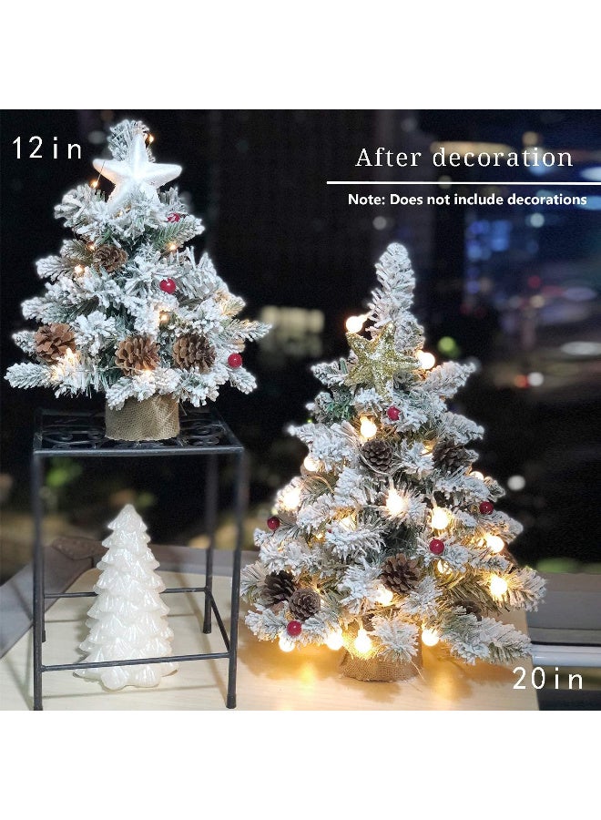 AUTOYSUR Artificial Mini Christmas Tree,20 Inch Snow Flocked Artificial Pine Xmas Tree with 40 LED Lights,70 Branch Tips,Desktop Christmas Tree Burlap Base-(50cm) - Image 5