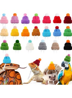 20 Pcs Pet Snake Hat with Adjustable Elastic Chin Strap, Small Reptile Animal Hamster Knitted Hat Pompon Mini Hats for Pets Snake Ball Python Lizard Guinea Pig Chameleon Iguanas Accessories Decoration