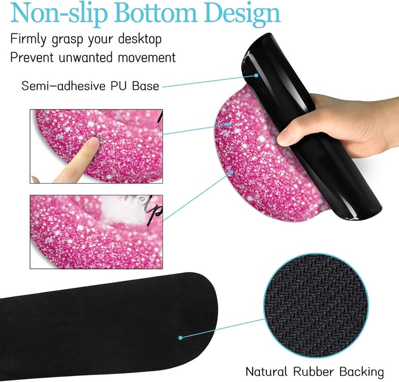 LIMKRIAN Pink Mouse Pad Set, Ergonomic Mouse Pad with Wrist Rest Keyboard Wrist Support, Large Desk Matt for Desktop, Gaming Mousepad Cup Coaster Set, Cute Pink Office Desk Accessories Decor Supplies - Image 5