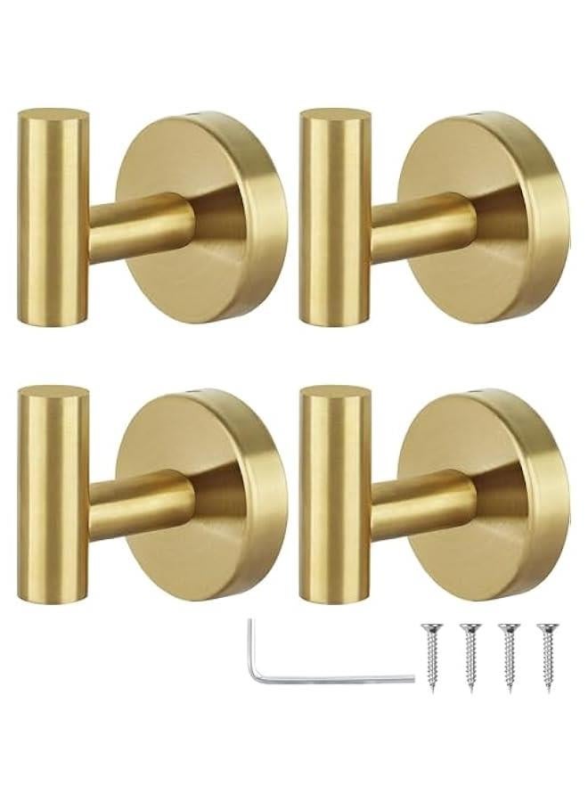 HOOKOR 4 Pack Wall Towel Hooks Bathroom Coat Hook Stainless Steel Heavy Duty Door Hanger Towel Robe Clothes Cabinet Closet Wall Hook for Bathroom Bedroom Kitchen Hotel Pool (Brushed Gold-Drill hook) - Image 1