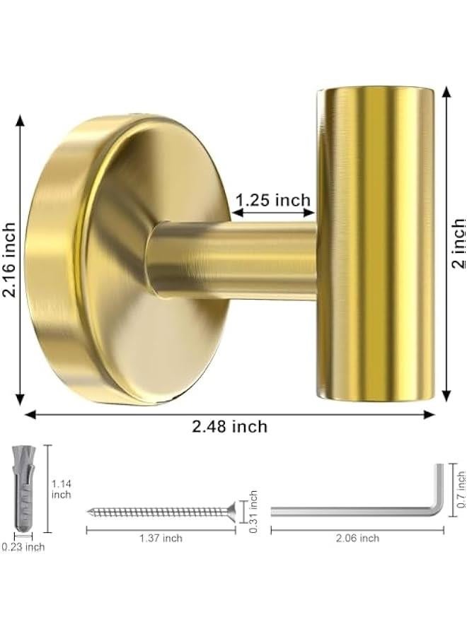 HOOKOR 4 Pack Wall Towel Hooks Bathroom Coat Hook Stainless Steel Heavy Duty Door Hanger Towel Robe Clothes Cabinet Closet Wall Hook for Bathroom Bedroom Kitchen Hotel Pool (Brushed Gold-Drill hook) - Image 2
