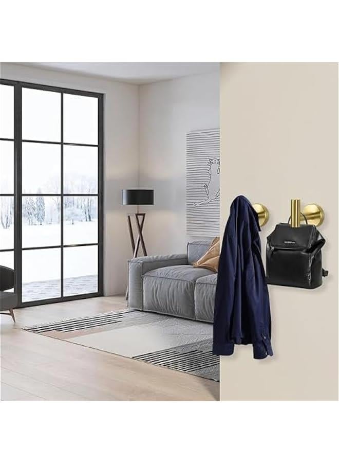 HOOKOR 4 Pack Wall Towel Hooks Bathroom Coat Hook Stainless Steel Heavy Duty Door Hanger Towel Robe Clothes Cabinet Closet Wall Hook for Bathroom Bedroom Kitchen Hotel Pool (Brushed Gold-Drill hook) - Image 5