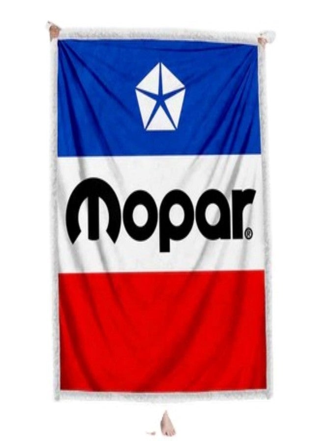 Mopar Classic RWB Red, White and Blue Logo Sherpa Fleece Throw Blanket - Soft and Warm 50" x 60" Gift for Car Enthusiasts