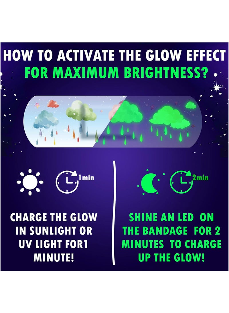 50 قطعة ضمادة مضيئة في الظلام للأطفال ضمادات نيون لطيفة قابلة للتنفس ومقاومة للماء للبنات والأولاد والأطفال الصغار، لفافة لاصقة مرنة للجروح والخدوش والجروح - Image 3