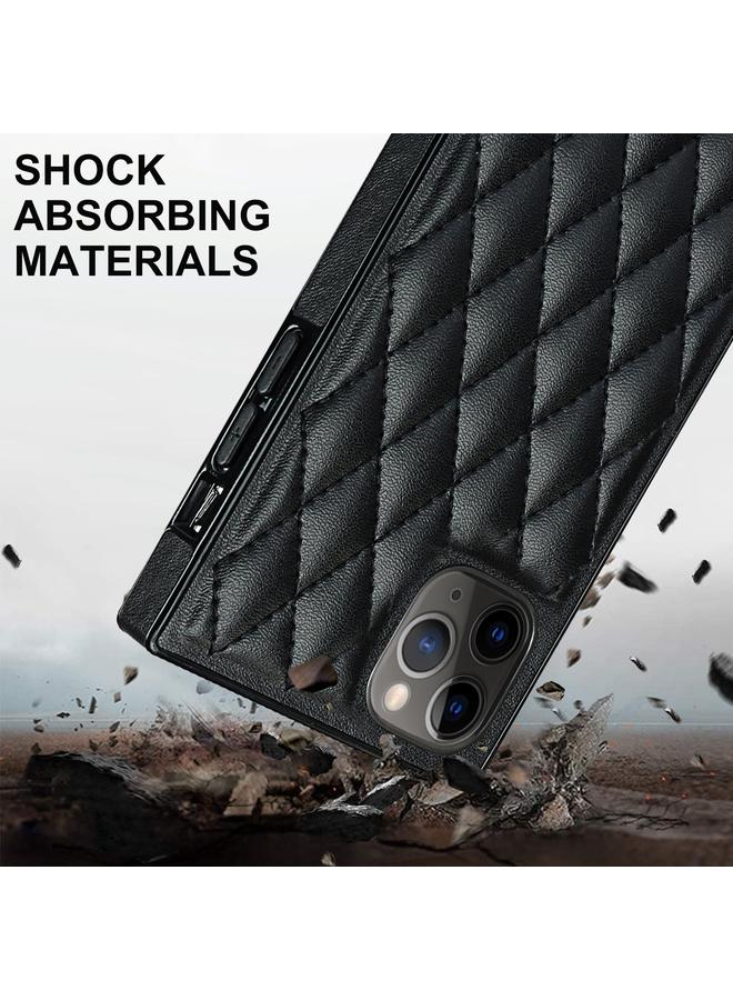 S-TOP Case For iPhone 11 Pro Max Elegant Rhombic Pattern Microfiber Leather +TPU Shockproof Case with Crossbody Strap Chain - Image 5