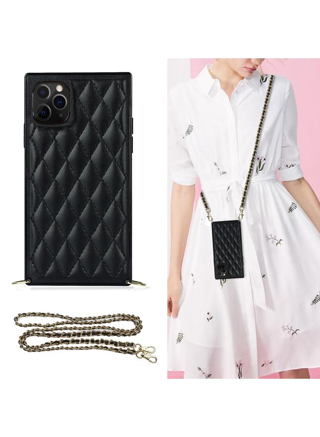 S-TOP Case For iPhone 11 Pro Max Elegant Rhombic Pattern Microfiber Leather +TPU Shockproof Case with Crossbody Strap Chain - Image 1