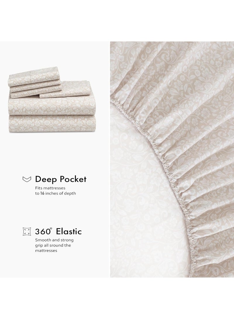 RUVANTI 6 Pcs Cotton Sheets - 100% Natural Cotton Soft, Lightweight & Breathable Crispy Percale Bed Sheets, Queen Sheet Set 16" Deep Pockets, Orchid Charm - Image 4