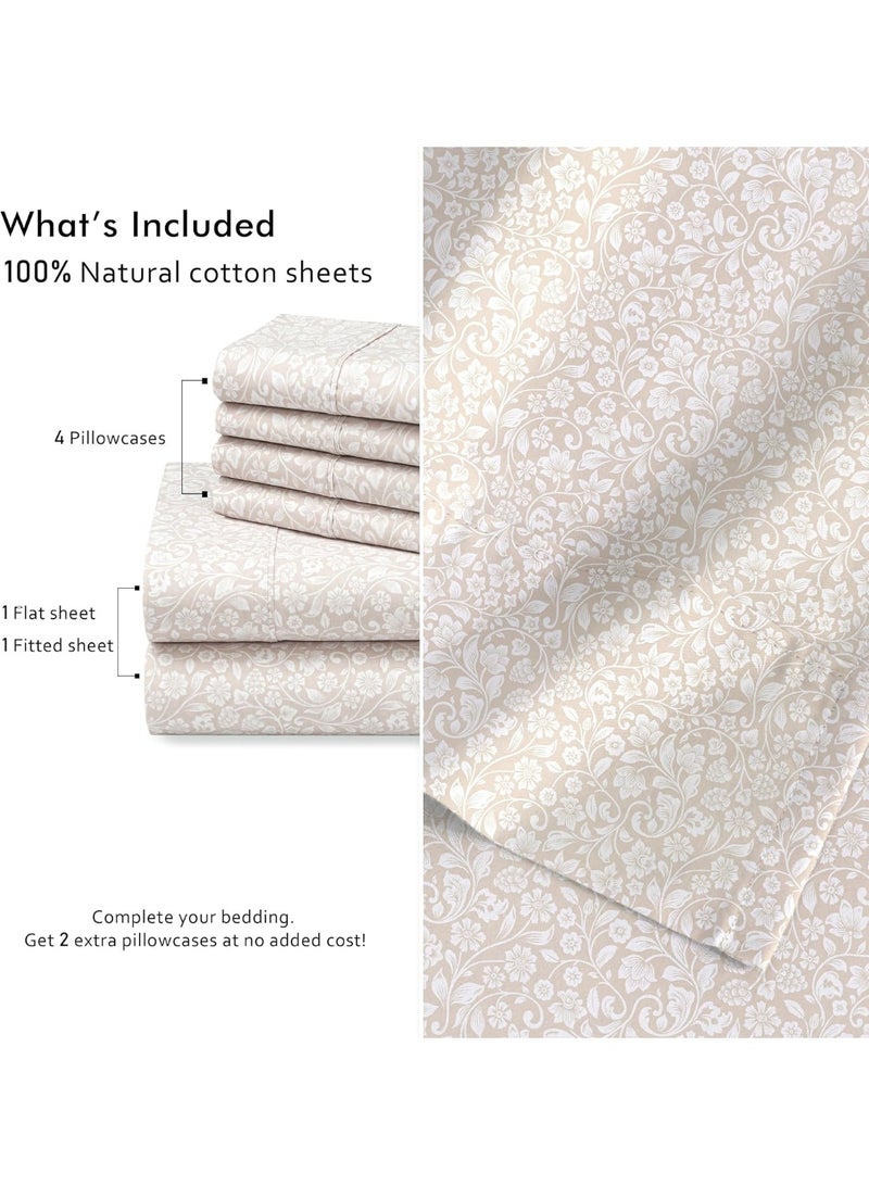 RUVANTI 6 Pcs Cotton Sheets - 100% Natural Cotton Soft, Lightweight & Breathable Crispy Percale Bed Sheets, Queen Sheet Set 16" Deep Pockets, Orchid Charm - Image 3