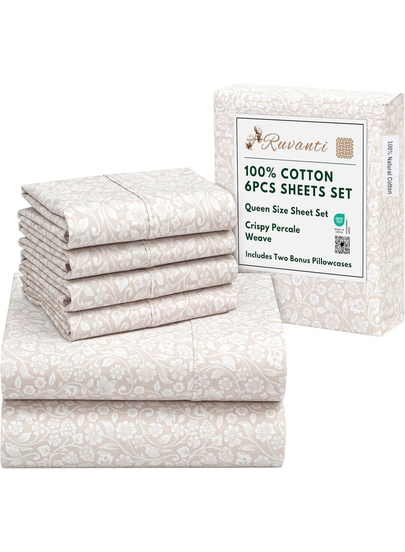 RUVANTI 6 Pcs Cotton Sheets - 100% Natural Cotton Soft, Lightweight & Breathable Crispy Percale Bed Sheets, Queen Sheet Set 16" Deep Pockets, Orchid Charm - Image 1