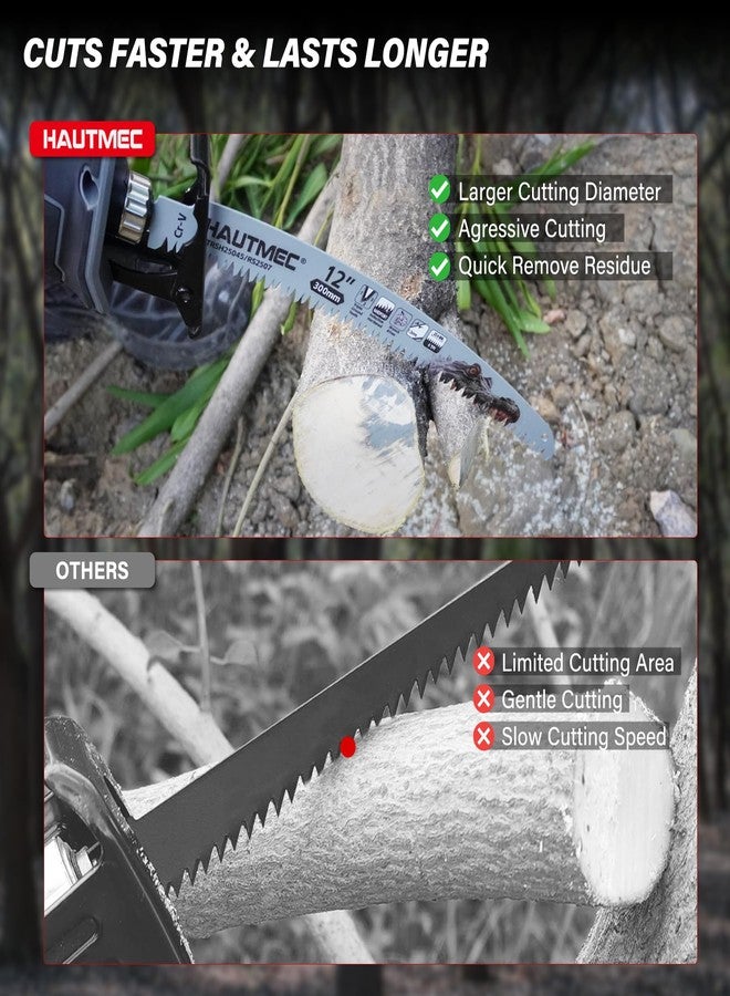 HAUTMEC مجموعة شفرات منشار ترددي يابانية من هاوتمي، 4 قطع، شفرات Cr-V مع أسنان صلبة 6TPI، تصميم حافة مقوسة، قطع متوسط لتشذيب الأشجار والخشب وقطع أنابيب PVC - HTRSH25047 - Image 4